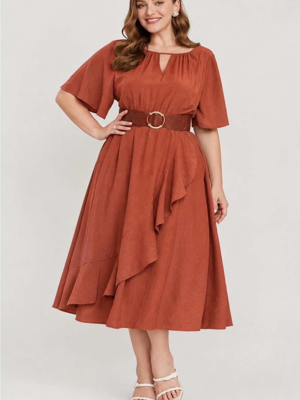 BloomChic Rust Ruffle Midi Dress size 2X (18-20)